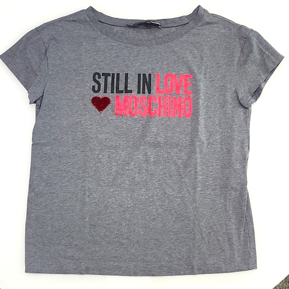 Love Moschino grey tee w/sequin heart